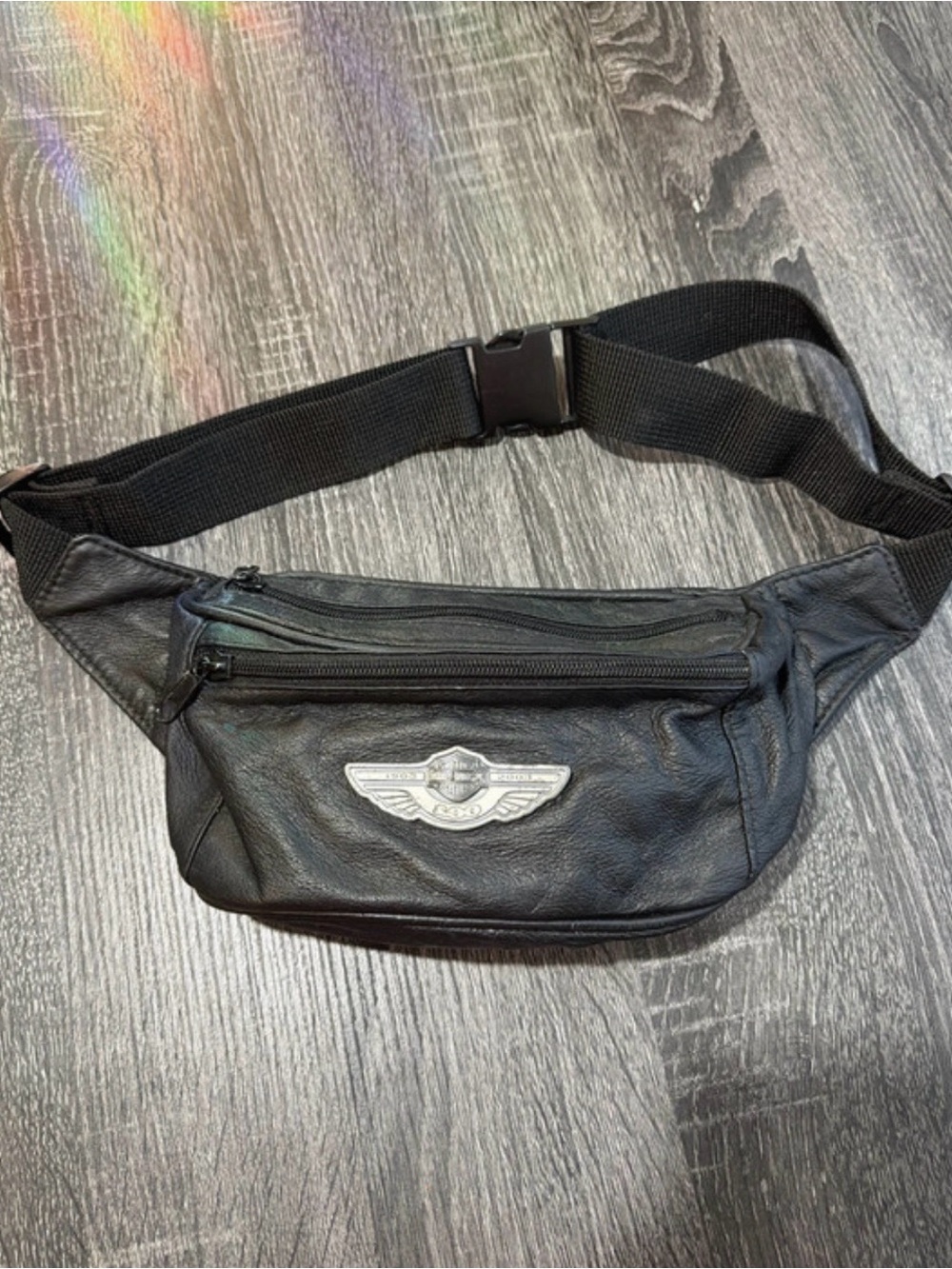 Harley-Davidson vintage Black Leather Belt Bag with Winged Logo